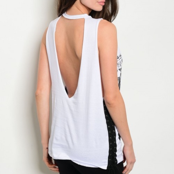 Last 1! WHITE BLACK LION PRINT GRAPHIC TANK TOP - Picture 4 of 7